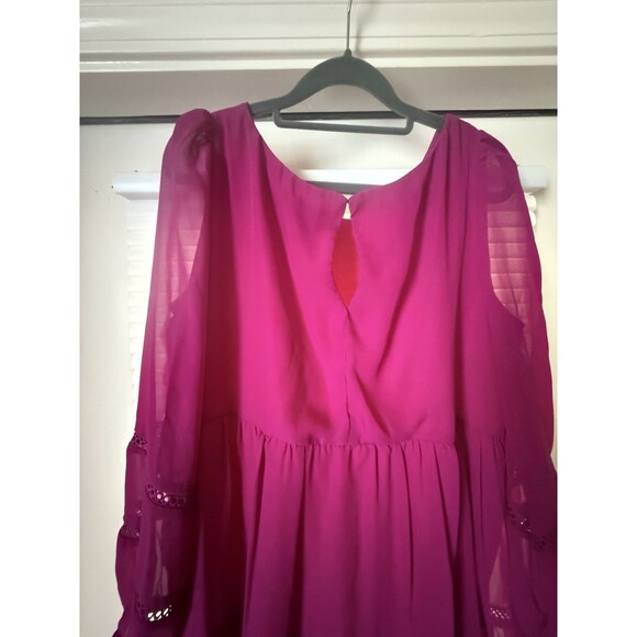 MAISON TARA FLARE PURPLE FUSIA RUFFLE DRESS SIZE 12 Crochet Fit And Flare - Picture 6 of 11